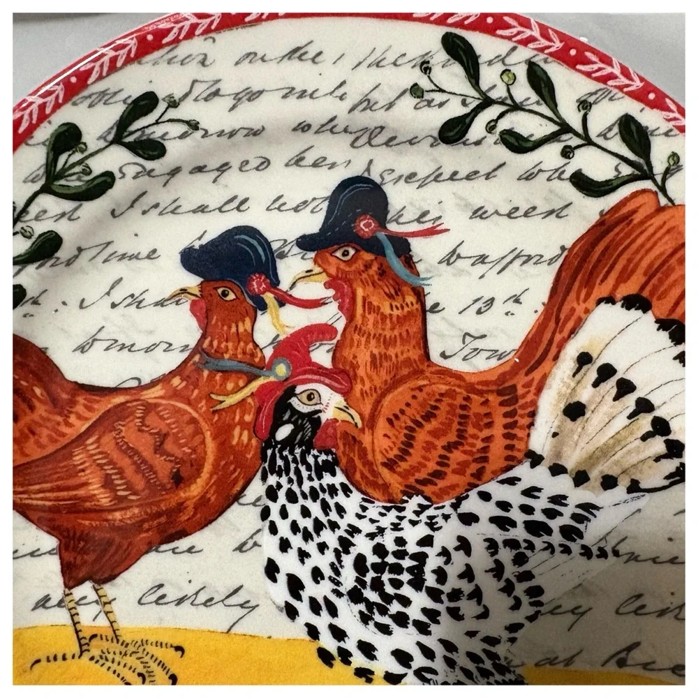 NIB Anthropologie Emily Maude 12 Days of Christmas 3 French Hens Dessert Plate